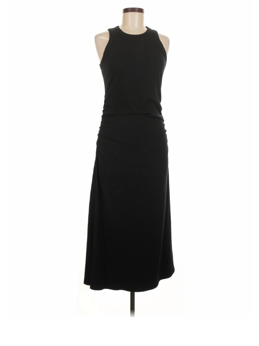 Classic Black Ribbed Ruched Bodycon Dress - Picture 1 of 5
